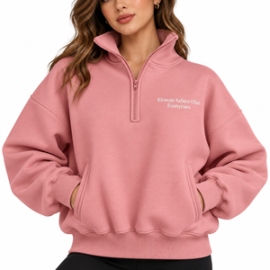 Khawaja Rafique Unisex Half <b>Zip</b> <b>Sweatshirt</b> Stand Collar Red Zipper Embroidered Letter Casual Pullover Unisex half <b>zip</b> <b>sweatshirt</b> - Product Image 4