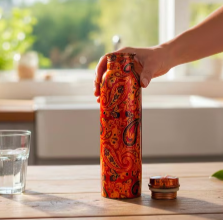<b>Hot</b> Selling Pure Copper <b>Water</b> <b>Bottle</b> Printed Floral Artwork Metal Jointless Flask Ayurvedic <b>Water</b> Vessel Outdoor Yoga Fitness - Product Image 5