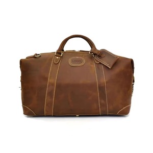Leather Duffel Bag with <b>Adjustable</b> <b>Strap</b> Zipper Closure 36-55L Capacity Unisex Vintage Water-Proof Customizable Travel Luggage - Product Image 2