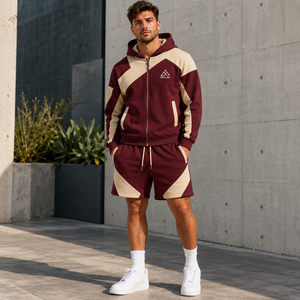 Men's Winter 100% Cotton Fleece Hooded Tracksuit Set Full Zip Hoodie & Shorts Jogging Suit Customized Logo Wholesale Activewear - Product Image 3