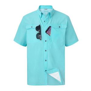 เสื้อเชิ้ตตกปลาแขนสั้นสีน้ำเงินสำหรับผู้ชาย แห้งเร็ว UPF 50 สีพื้น ติดกระดุมด้านหน้า เหมาะสำหรับกิจกรรมกลางแจ้ง - Product Image 3