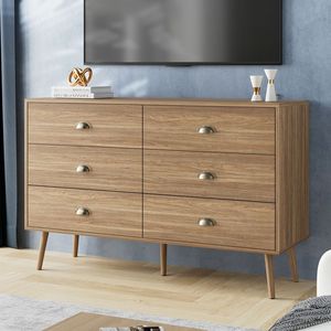 Commode contemporaine à 6 tiroirs pour chambre à coucher, armoire de rangement en bois avec poignées métalliques - Product Image 2