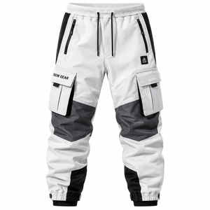 Men's <b>White</b> Straight Mid Oxford <b>Cargo</b> Pants Elastic Breathable Eco-Friendly Windproof Multiple Pockets Color Blocked Snow Gear - Product Image 1