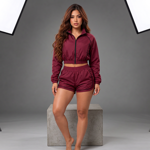Wholesale jacket shorts set lightweight Taslan set <b>womens</b> <b>windbreaker</b> short set for fashion retailers - Product Image 2