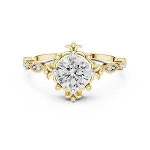 Bague de fiançailles en diamant rond cultivé en laboratoire 1 CT, or massif 18 carats, 0,04 CTW, style floral vintage, bijoux fins - Product Image 2