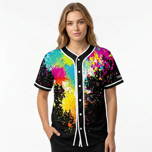 เสื้อเบสบอลแบบยูนิเซ็กซ์สั่งทำพิเศษ พิมพ์ลายเต็มตัว ดีไซน์ลายสาดสีสันสดใส ผ้าสแปนเด็กซ์/โพลีเอสเตอร์ตาข่าย แขนสั้น ติดกระดุมด้านหน้า ระบายอากาศได้ดี - Product Image 6
