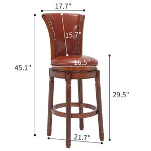 Cow Top Leather Wooden Bar Stools 29\" Counter Height with 180 Swivel for Home or Kitchen - Product Image 6