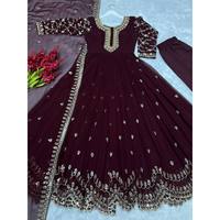 Wunderschönes Kaffeebraunes JD Brand Partykleid Anarkali-Gewand mit Anhänger und Dupatta in Größe XL