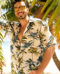 Chemise hawaïenne verte à manches courtes pour homme, col boutonné, séchage rapide, design imprimé personnalisé, vêtements de plage - Product Image 2