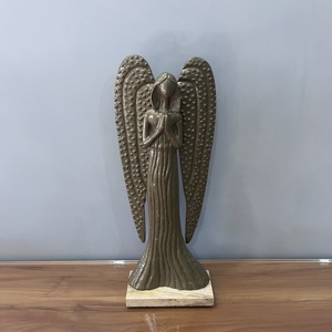 Figura de Ángel Hecha a Mano, Escultura Religiosa Decorativa para Mesa de Salón, Diseño Moderno en Aluminio/Madera, Diwali - Product Image 2