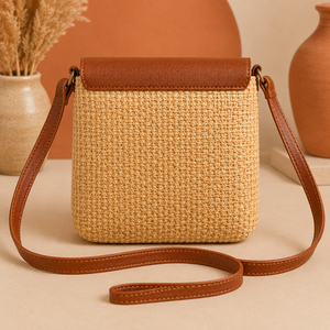 Sac messager écologique en jute tressé réglable XL pour femme avec chaînes et boutons, sac à bandoulière pour femme - Product Image 5