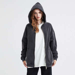 Sweat-shirt à capuche zippé noir épais 100 % coton délavé à l'acide, style vintage, entièrement personnalisable - Product Image 4