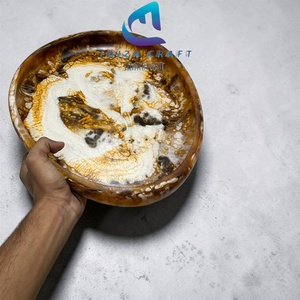 Plat de service de luxe en résine polie style occidental, assiette à salade et bol à fruits blancs à motif tourbillonnant indien, pour fêtes, de haute qualité et élégant - Product Image 4