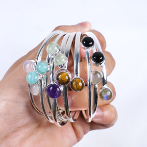 Wholesale Multi-Gemstone Spiral Bangle <b>Bracelet</b> 925 Sterling <b>Silver</b> Plated Adjustable Wrap <b>Cuff</b> Jewelry for Women - Product Image 3