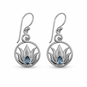 Boucles d'oreilles fines en argent sterling 925 avec topaze bleue naturelle facettée BER-08, fabrication sur mesure OEM ODM, marque privée, bijoux indiens pour femmes - Product Image 1