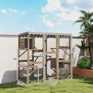 Recinto per Gatti da Esterno Marrone con Finestra di Accesso e Tetto Impermeabile, 5 Piattaforme e 2 Casette per Riposo, per Più Gatti - Product Image 2