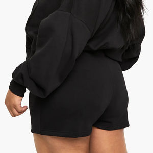 Shorts casuales para mujer con logo impreso DTF personalizado al por mayor, cintura elástica, estilo urbano, 100% algodón, shorts de felpa para mujer - Product Image 3