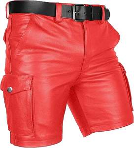 Quality Clothes Men's Custom Solid Casual Style Zipper Fly Soft <b>Knee</b>-Length Leather Shorts with <b>Patch</b> - Product Image 4