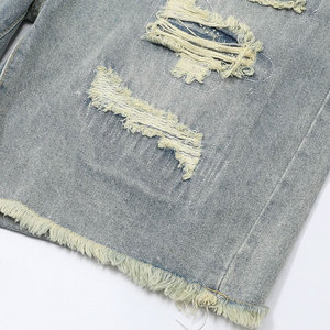 Shorts en jean déchirés pour hommes très demandés, lavables, respirants, en coton de haute qualité, taille haute, coupe droite, décontractés, été - Product Image 3