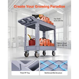Chariot utilitaire robuste, capacité de 550 lb, chariot de service à 2 niveaux avec roues pivotantes à 360° et 2 freins - Product Image 2