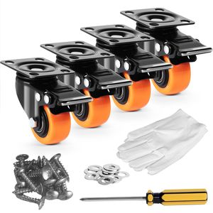 Set di 4 Rotelle Girevoli da 2 Pollici per Carichi Pesanti, Capacità di Carico 150 Libbre, Ruote in PVC Silenziose con Doppio Blocco di Sicurezza per Mobili - Product Image 1