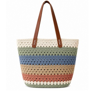 Sac fourre-tout en jute au crochet pour broderie style vintage, grand sac à main ouvert pour femme, idéal pour la plage estivale - Product Image 1