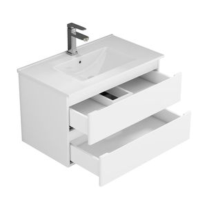 Mobile Bagno Sospeso da 32 Pollici con Doppio Cassetto, Ante Arrotondate, Sistema Soft-Close, Lavabo in Ceramica, Nessun Montaggio Hardware Richiesto - Product Image 3
