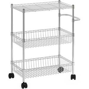 3 Tier Chrome Metal Wire Mesh Rolling Cart Utility <b>Trolley</b> <b>Storage</b> Shelf Side Handle Kitchen Office Organizer - Product Image 1