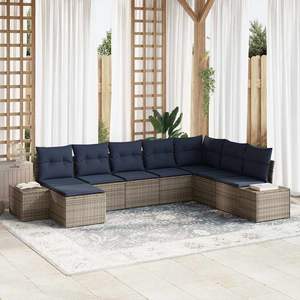 Conjunto de Sofás de Jardín de Mimbre Sintético de 8 Piezas, Color Gris Claro, Muebles de Exterior Resistentes a la Intemperie, Diseño Contemporáneo - Product Image 1