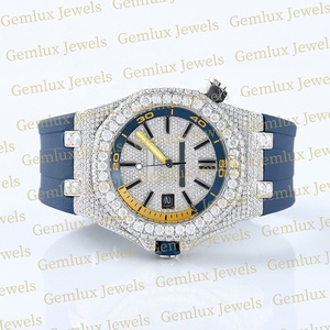 Nueva colección Pass Diamond Tester Movimiento automático D VVS Iced Out Moissanite Diamond Fecha automática Reloj con correa de goma azul Hombre - Product Image 6