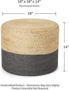 Meilleur prix Pouf rond en jute, tabouret de sol, pouf artisanal indien pour salon et hôtel, console avec incrustations en os - Product Image 6