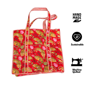 Handmade Cotton Tote <b>Bag</b> Floral Pattern Bohemian Style Open Top Sustainable Machine Quilted Shopping <b>Bag</b> Autumn/Winter <b>Foldable</b> - Product Image 2