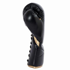 Gants de boxe Fly personnalisés noirs et dorés, 100% cuir de vachette véritable de qualité supérieure, gants de boxe à lacets pour le sparring - Product Image 2