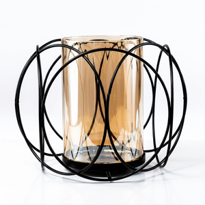 Wholesale Nordic Metal Wire <b>Tealight</b> Candle Holder Luxury Amber Glass Hurricane <b>Lantern</b> Table Centerpiece Wedding Decor Holder - Product Image 1