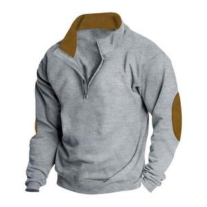 Sweat-shirt décontracté pour homme, col montant, manches longues, coupe classique, en polaire unie, fermeture éclair quart de tour, collection automne - Product Image 4