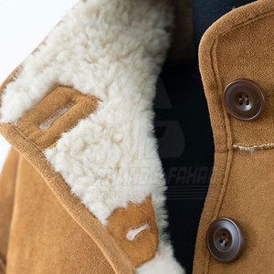 <b>Men's</b> <b>Suede</b> Leather <b>Jacket</b> Stand Collar Embossed Logo Back Casual Winter Wear Regular Fit Loose Pullover Style - Product Image 4