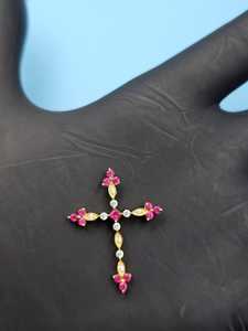 Pendentif en rubis et diamant, bijoux chrétiens, pendentif religieux pour femmes, pendentif en argent 925, pendentif bling bling pour rappeurs - Product Image 5