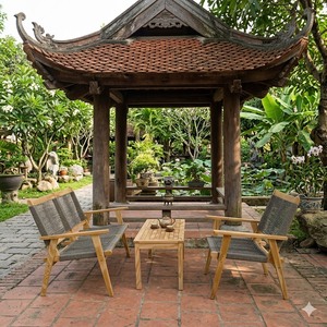 Ensemble de jardin en teck pour l'extérieur avec 2 chaises et une table, design rustique, meubles résistants aux intempéries pour la terrasse - Product Image 2