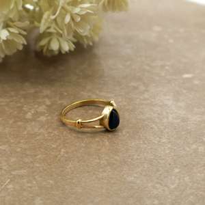 Boho Pear Black Onyx Brass <b>Ring</b> 14K Gold Plated <b>Split</b> Shank Unisex Minimalist Statement Jewelry - Product Image 2