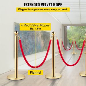 Set di 6 Pali Retrattili in Acciaio Inox Dorato da 38 Pollici con Corda Rossa per Uso Interno ed Esterno, Supporti per Banner - Product Image 4