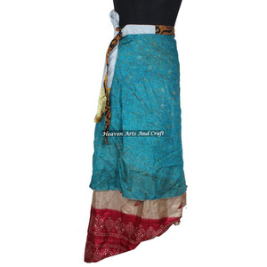 Two-Layer Vintage Silk Sari Reversible Wrap <b>Skirt</b> for Women <b>Long</b> Length Bohemian Sexy Maxi Dress for <b>Summer</b> - Product Image 3