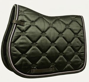 Élégante tapisserie de selle HMGLOBAL HMG-SP-6079 taille Cob, brodée Couronne royale, pour saut d'obstacles et dressage, rembourrage en mousse 18mm, satin premium - Product Image 4