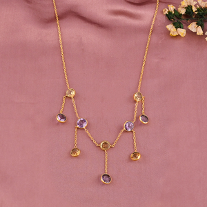 Collier à breloques en pierres précieuses naturelles améthyste et citrine pour femmes |   Laiton plaqué or - Product Image 2