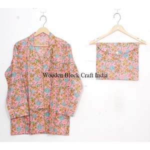 ชุดนอนผ้าฝ้ายอินเดียพิมพ์ลายบล็อกด้วยมือสำหรับผู้หญิง ชุดนอนใส่สบายสำหรับฤดูร้อน ขายส่งชุดนอน - Product Image 2