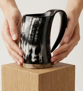 Classic Quality Love Viking Horn Mug Natural Horn Handmade Durable Customized Logo Shape Business Gift for Home Hotel Restaurant - Product Image 1