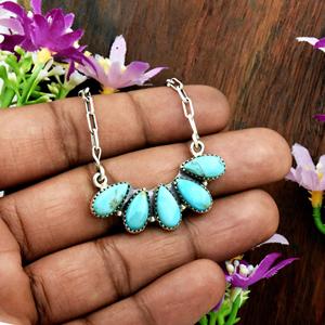 Collar de Plata de Ley con Turquesa, Colgante Bohemio con Forma de Lágrima, Estilo Occidental, Joyería Fina Americana para Mujer, Regalo de Moda - Product Image 2
