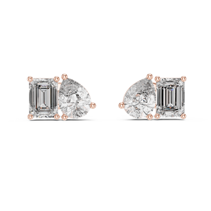 Handcrafted 14K Rose <b>Gold</b> Lab Diamond <b>Earrings</b> Brilliant <b>Emerald</b> and Pear Shape Diamond Studs Available At Wholesale Price - Product Image 4