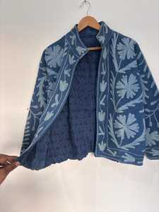 Hand-Embroidered Suzani <b>Kantha</b> <b>Jacket</b> Bohemian Cotton Quilt Coat Floral Embroidered Velvet <b>Jacket</b> - Product Image 4
