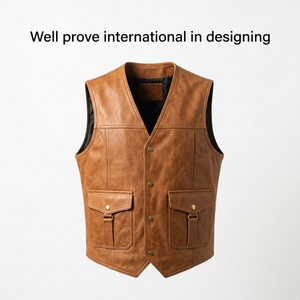 Chaleco de Cuero Marrón Premium de 700 GSM, Chaqueta sin Mangas de Cuero Genuino Multipanel, Logotipo Grabado Personalizado, Transpirable, Resistente al Viento, para Hombre - Product Image 1
