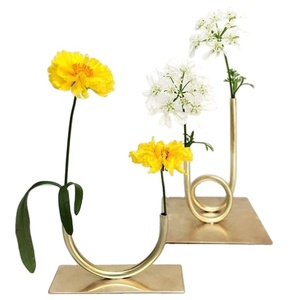 Designer U Shape Loop Metal Flower Vase Gold Finish Luxury Wedding <b>Table</b> Centerpiece Artist Floral Holder for Premium Reception - Product Image 1